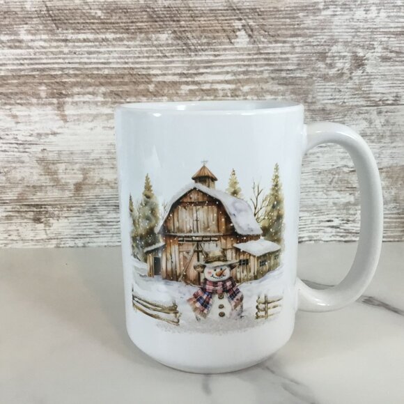Rustic Country Snowman 15 oz Ceramic Coffee Mug - Picture 5 of 6